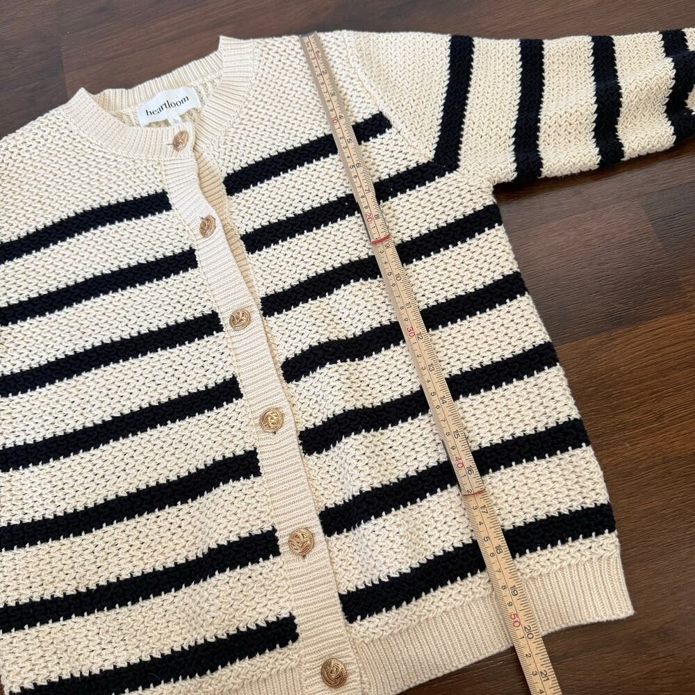 Heartloom Knit Cardigan Beige Navy Stripes Gold Button Nautical Coastal Preppy S - Picture 4 of 7